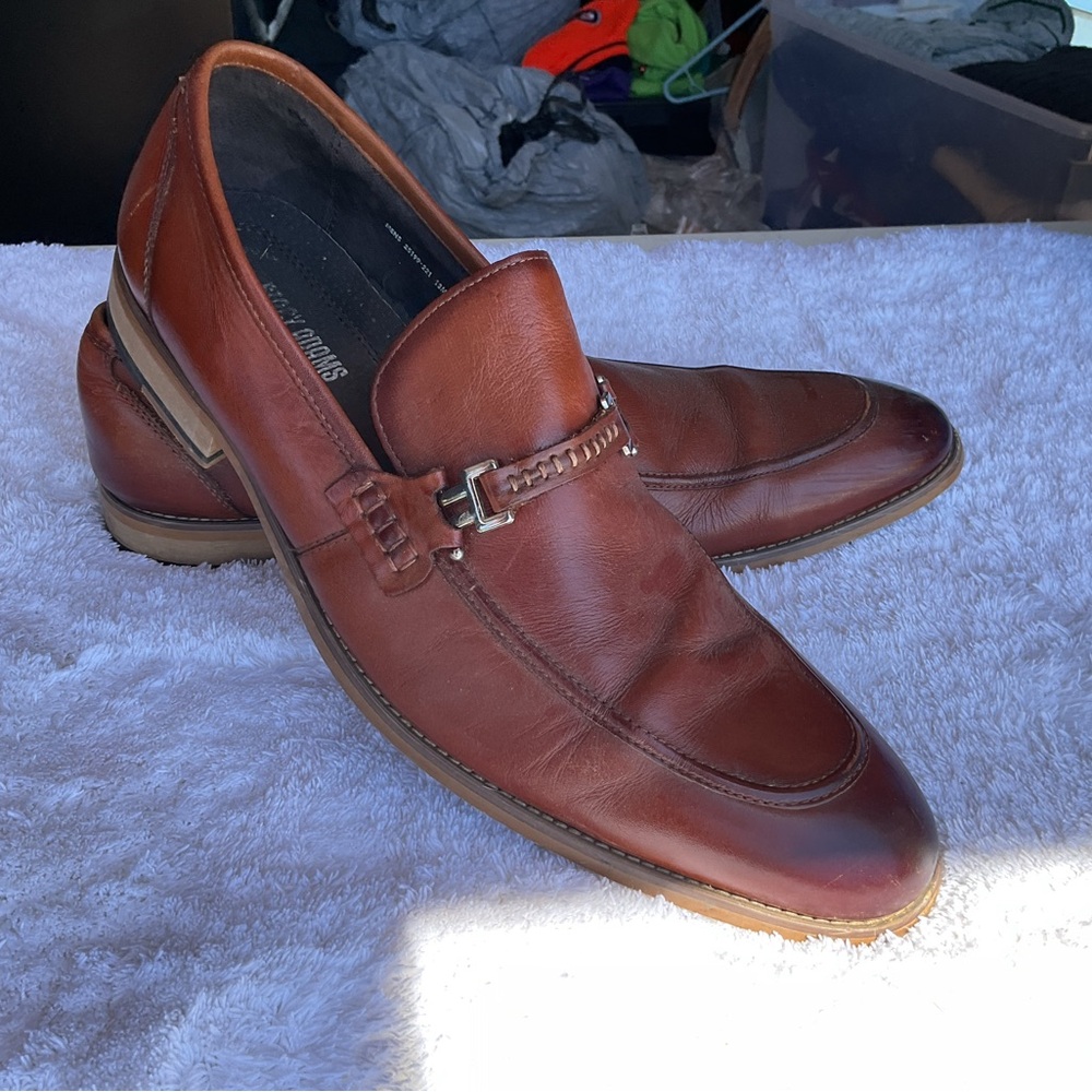 Stacy Adams Cognac Leather Slip-On Loafers with Metal Bit Size 13M